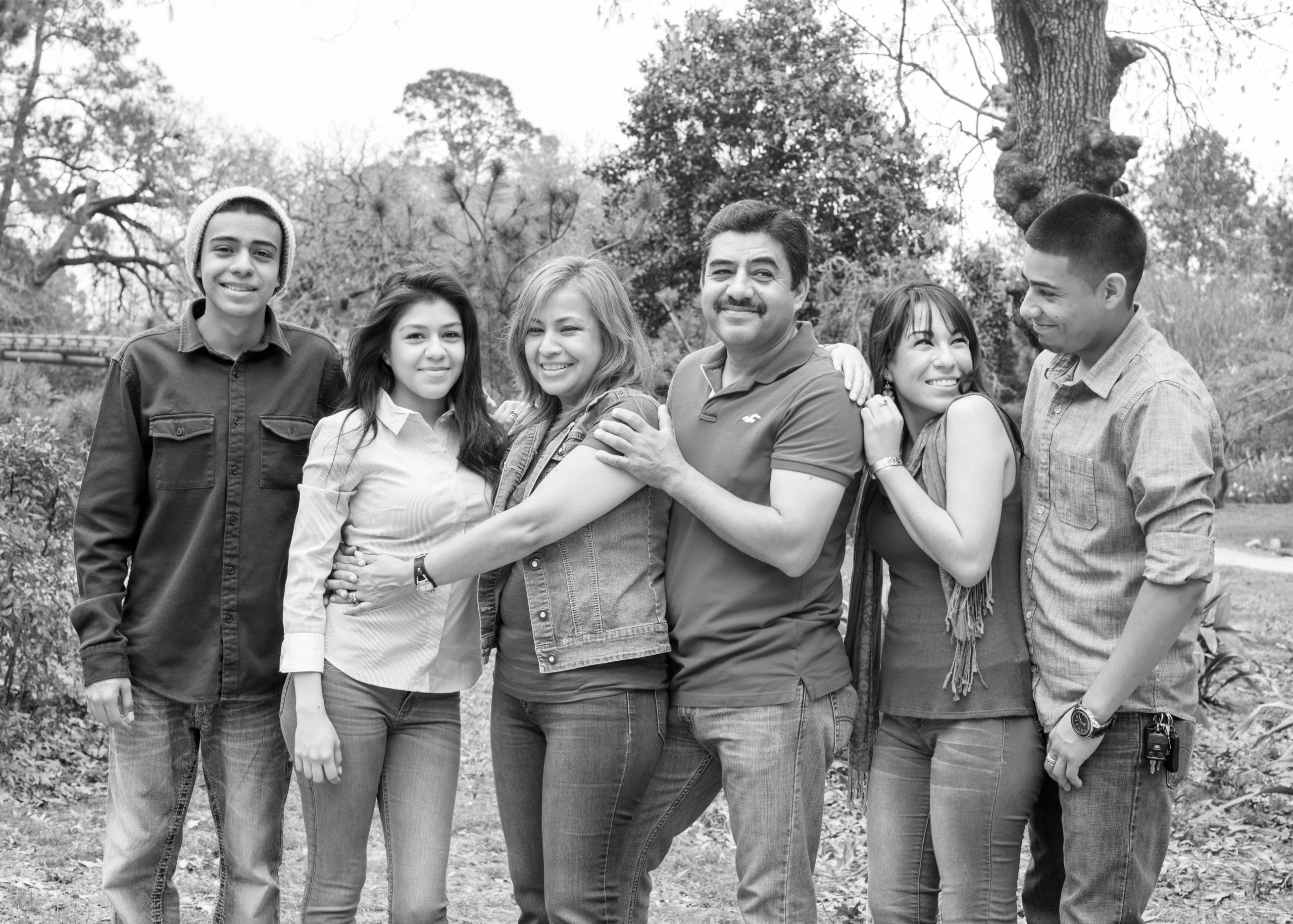 Black and white family portrait in Houston