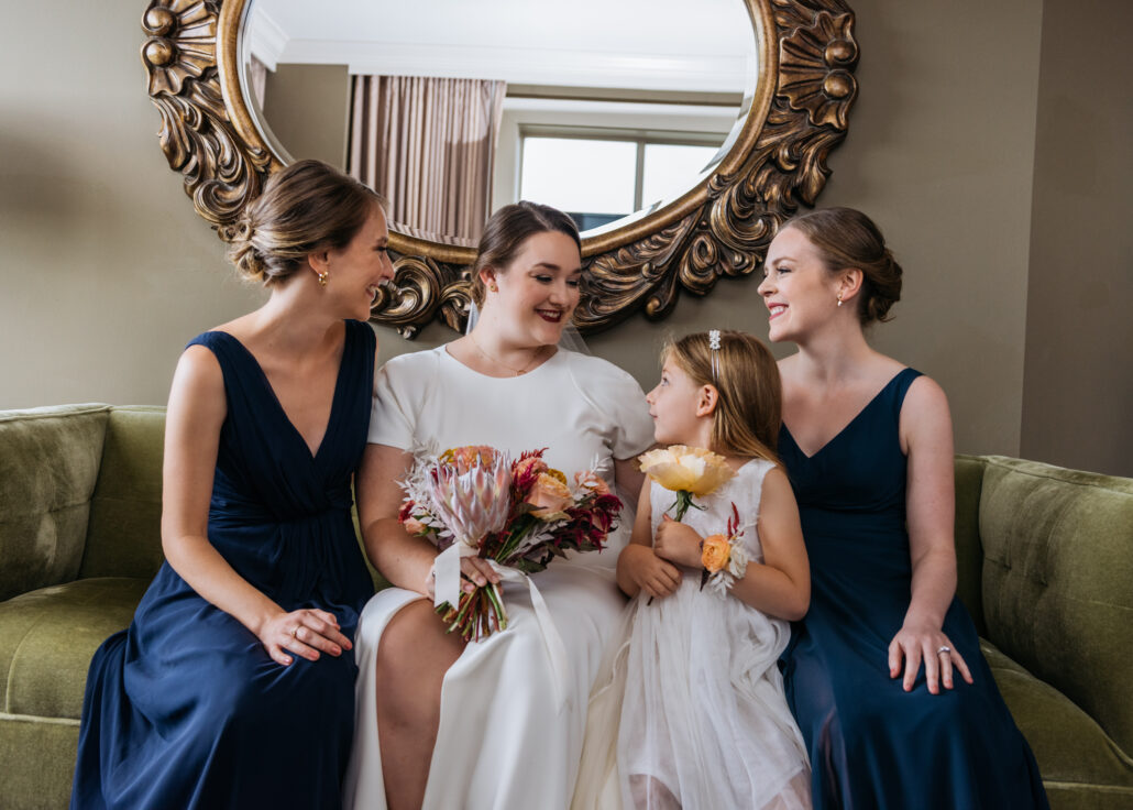 moment with bridesmaids before wedding