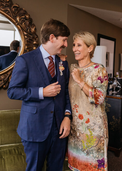 Mother and groom at wedding